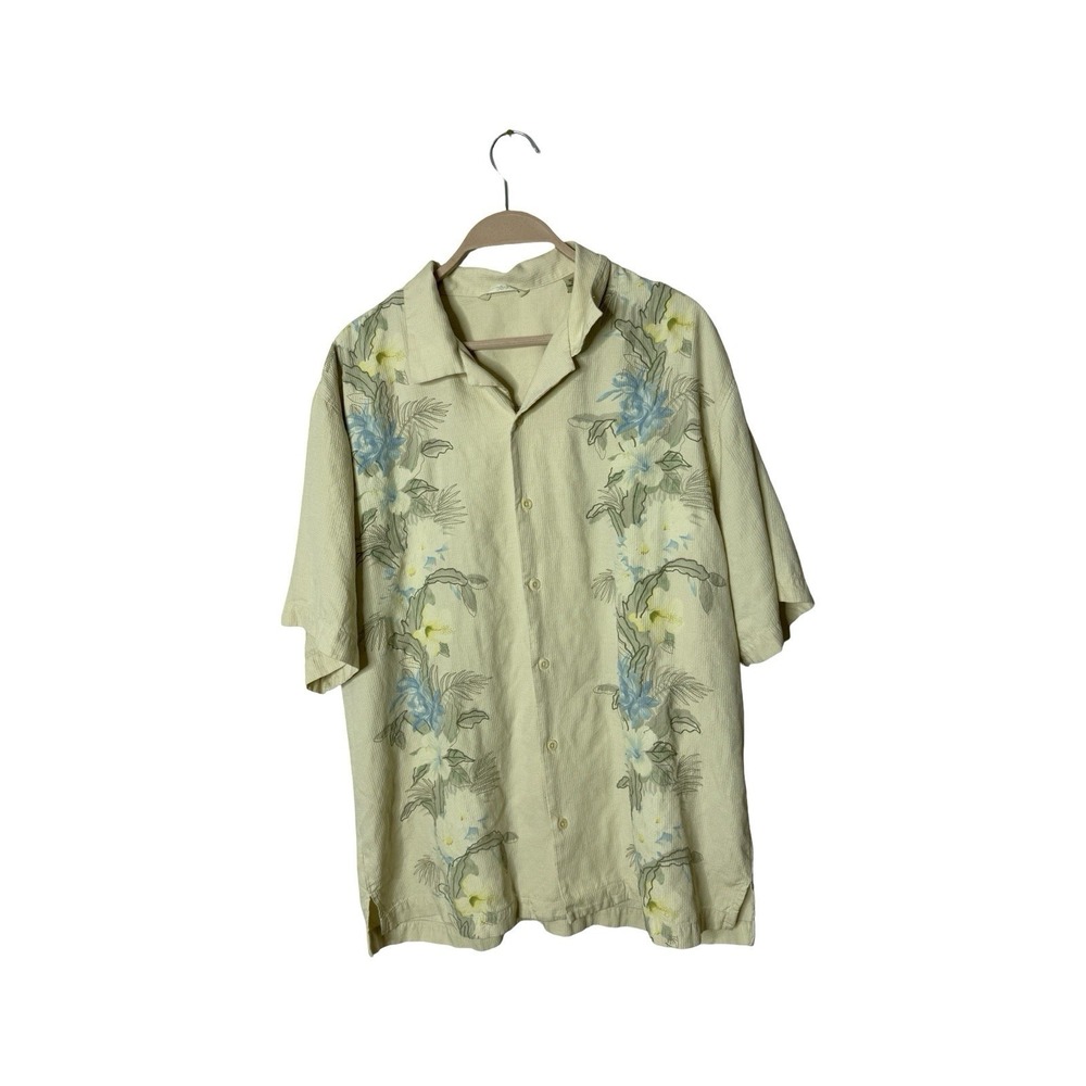 Tommy Bahama‎ sz Large Silk embroidered Hawaiian  button front shirt tropical